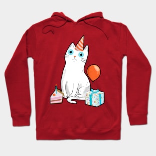 Intense Gaze White Birthday Cat Hoodie